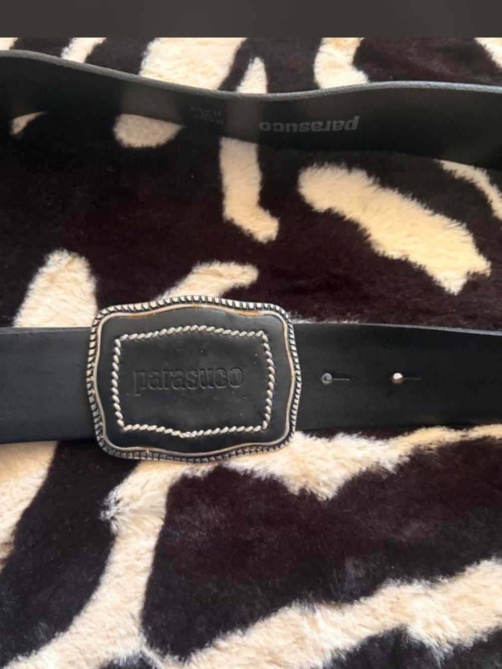 Parasuco Y2K Vintage Black Leather Belt with Decorative Branded Buckle
